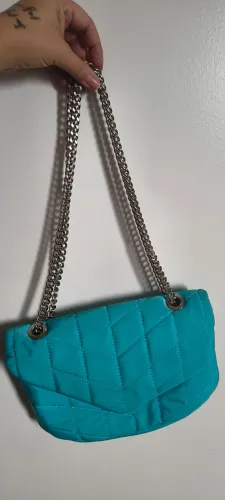 Bolsa azul de ombro - alça prata