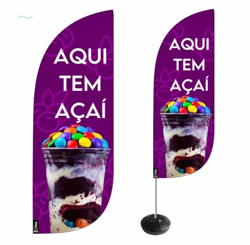 Wind Banner Açaí Kit Completo Dupla Face 2,8m Açaiteria