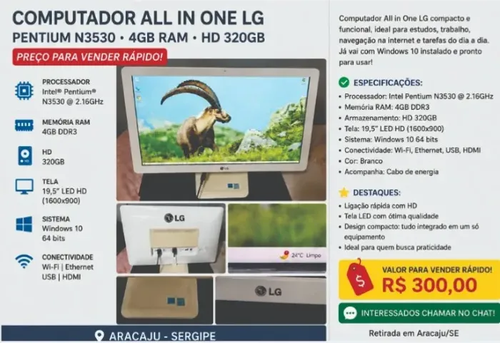 Computador All in One LG - HD 320GB - Pronto para Usar