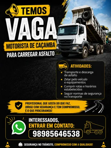 Motorista de caçamba- vaga disponível