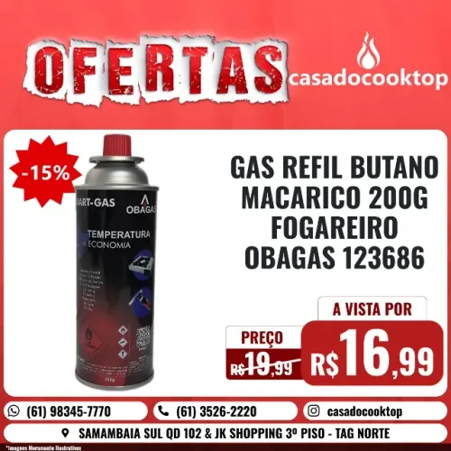 GAS REFIL BUTANO MACARICO 200G FOGAREIRO OBAGAS 123686