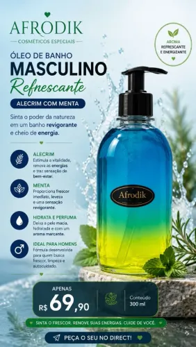 Óleo de banho masculino refrescante