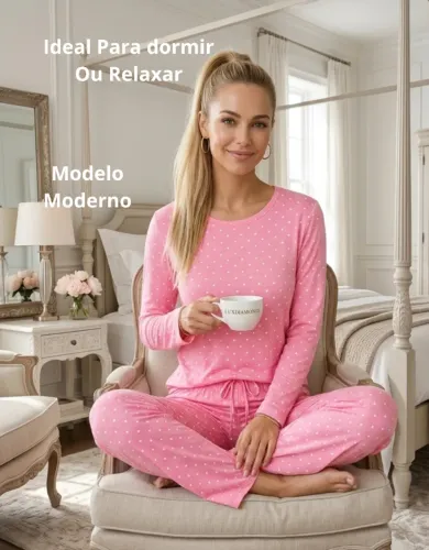 Pijama Feminino Longo de Malha PV. Tamanho P / M / G / GG Desapego de estoque antigo