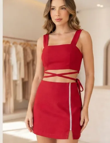 Conjunto / cropped e short saia