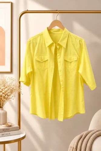 Camisa feminina amarela em algodão