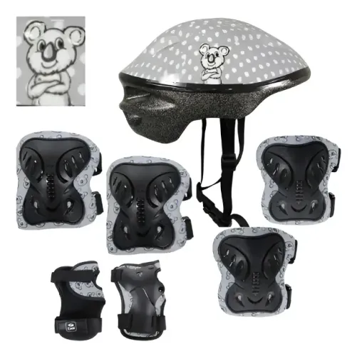 Kit Proteção Infantil Coala. Capacete, Joelheira, Cotoveleira e Protetor de Punhos.