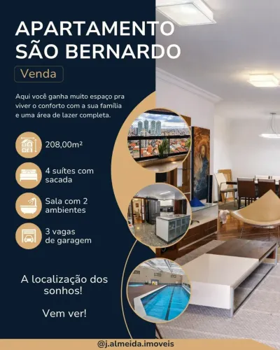 Apartamento Alto Padrão com 208 m² | 4 Suítes | 3 Vagas | Condomínio Clube em SBC!