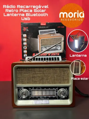 Rádio Recarregável Retro com Placa Solar Recarregável Lanterna Bluetooth Usb KTF-1668