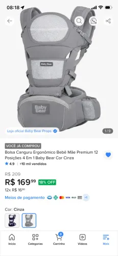 Canguru para bebê ergonômico premium 12 posições 