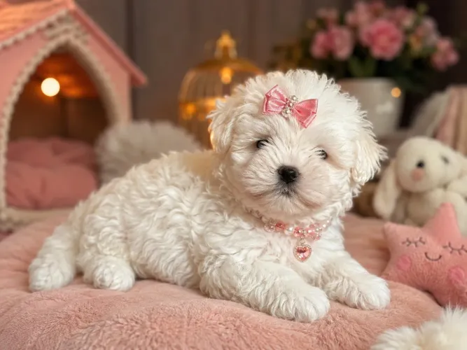 Incríveis bebês de Lhasa apso fêmea branca 