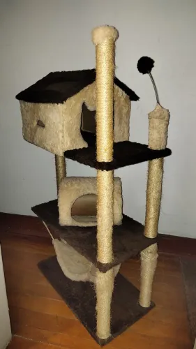 Torre Arranhador de Gato Pet, 3 andares. Grande: casa, túnel, rede.