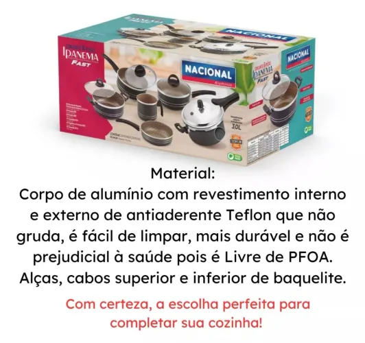 Conjunto de Panelas Ipanema Fast - 6 Peças - Nacional