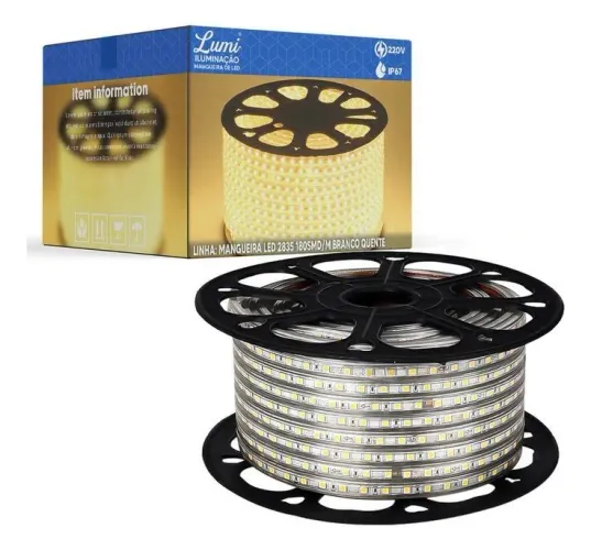 Fita led 220v 5050 achatada 6500k branco frio 10m + conector 220v
