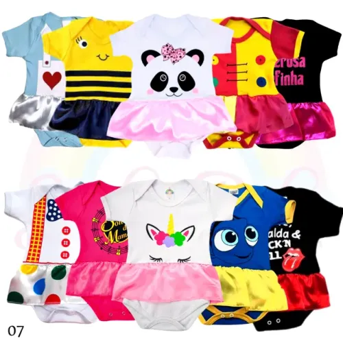  Body Bebê Temático Mesversário Varios Personagens Para Meninas Com e Sem Saia