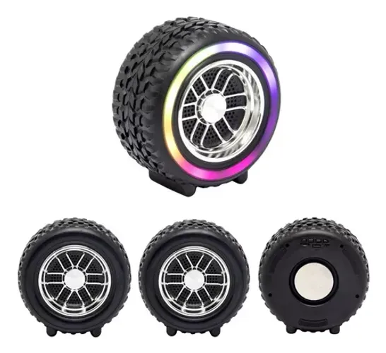 Caixa de Som Bluetooth Pneu Portátil Led Rgb Usb