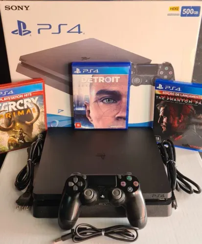 PS4 SLIM 500GB (SEMI-NOVO NA CAIXA) C/ GARANTIA DE 3 MESES_ SOMOS LOJA FÍSICA EM CAXIAS