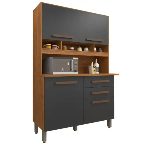 Armário Kit Cozinha Sofia Imop Cinamomo Grafite - Entrega Rápida!