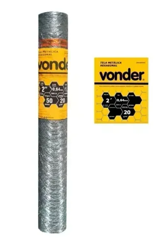 Tela para Galinheiro metálica hexagonal malha 2", 23 BWG x 1,8 m, com 50m Vonder