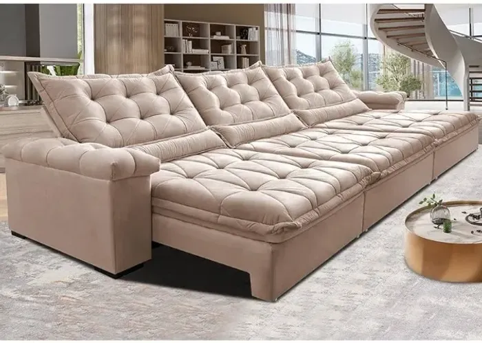 Sofá Retrátil Reclinável Malibu 2.90m Linho Cinza 1008 - D45