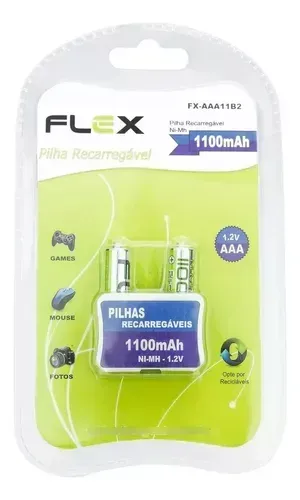 Pilha Palito Aaa 1100mah Flex Recarregáveis Com 2 Pilhas rede