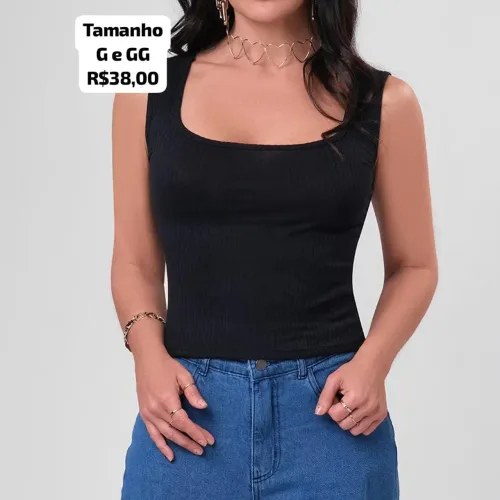 Regata Canelada Preta - Tamanhos G e GG