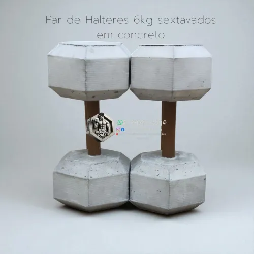 Halteres Concreto 6kg Par - Sextavado, Treino em Casa e Academia fábrica em Santo Amaro