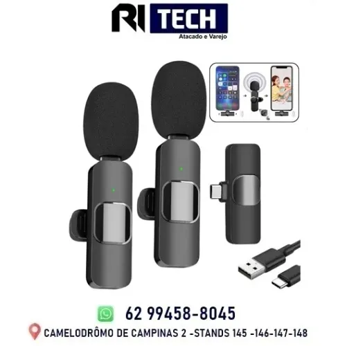 Microfone De Lapela Duplo Sem Fio Profissional Entrada Compatível Android ou Iphone Para C
