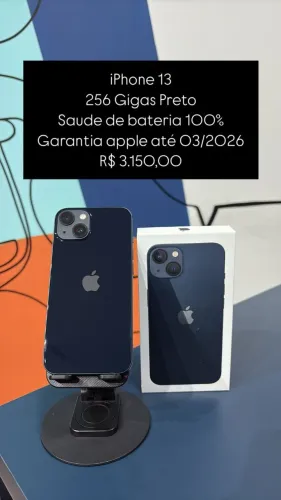 iPhone 13 / 256 GB / Preto / Saúde de bateria 100% / Garantia 03/2026 / LOja fisicaa
