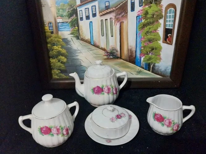 Jogo de chá porcelana canelada