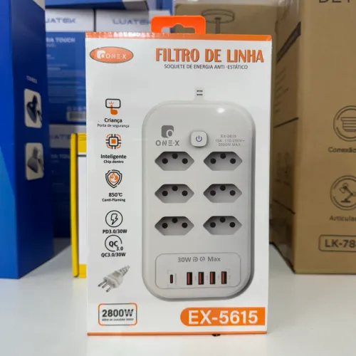 Filtro de Linha Inteligente Régua Extensão 6 Tomadas + 4 USB (QC3.0/PD3.0)