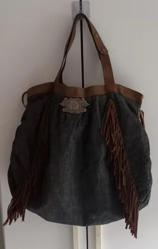 Bolsa ópera rock original em couro e jeans grande....zap 11- *