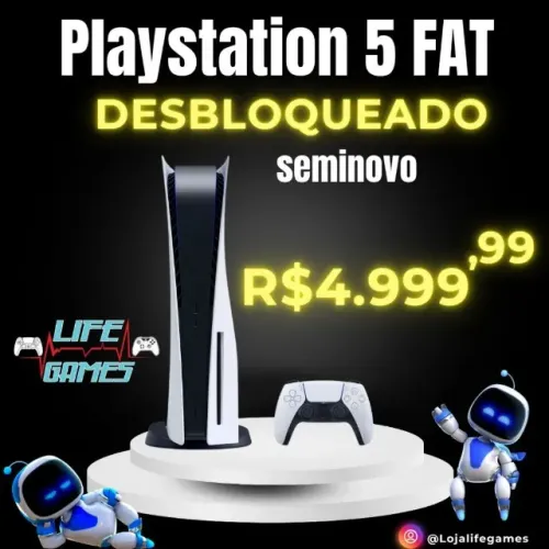 Playstation 5 FAT mídia física seminovo desbloqueado com garantia, loja física 