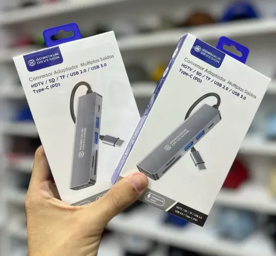 Adaptador USB-C Multifuncional ADWEIXUN - HDMI, SD, TF, USB 2.0 e 3.0