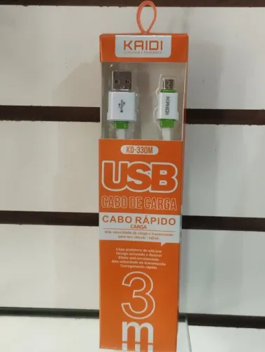 Cabo USB 3 Metros KAIDI Carregamento Rápido Tipo-C ou Micro USB - Cabo de Carga e Dados