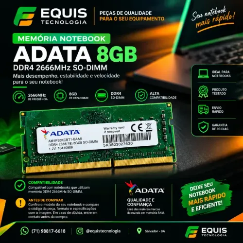 ? Memória Notebook ADATA 8GB DDR4 2666MHz SO-DIMM AM1P26KCBT1-BAAS