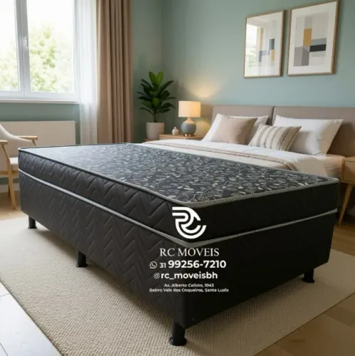 Cama Box Solteiro 88x1,88 com Colchão D33 Acoplado Floral Bege Premium