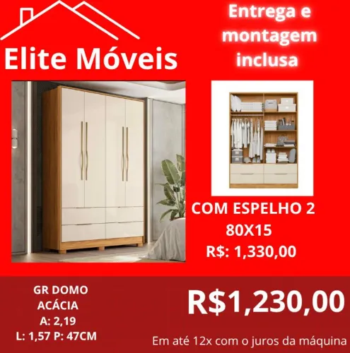 1,230,00 Com a montagem e a entrega  guarda roupa novo na caixa com garantia de fabrica. 