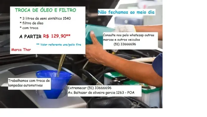 Troca de óleo e filtro de óleo 15w40 do uno por 129,90