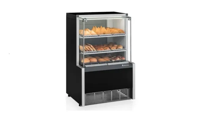 Vitrine Estufa MEQA-075R PR Preta Linha Aurora Gelopar Vidro Reto 0.75m