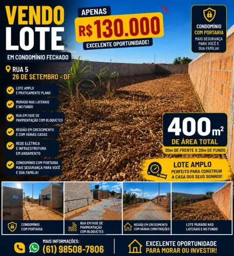 Vendo lote na rua 5 26 de setembro<br>? Excelente localização na 