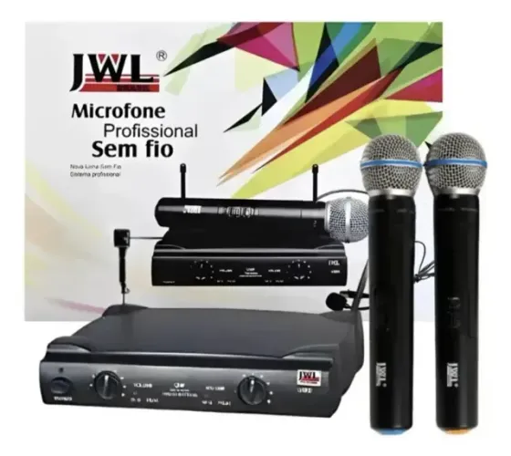 Microfone Duplo S/Fio JWL U-585 Dinâmico Unidirecional cor preto