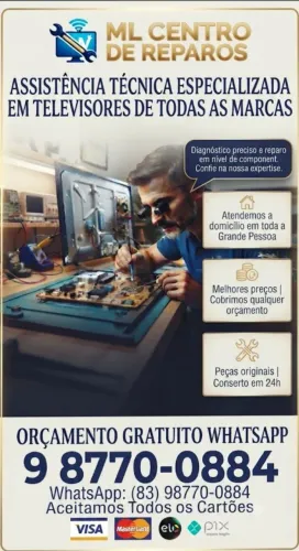 Assistência técnica especializada em TV de todas marcas a domicílio.
