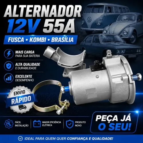 Alternador Fusca / Kombi / Brasília 12V 55A Euro - Novo!