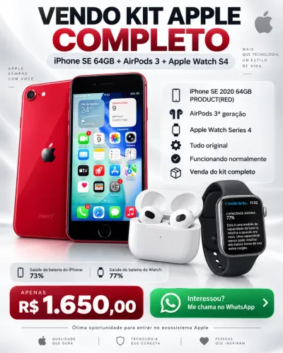 Kit Apple: iPhone SE 64GB + AirPods 3 + Apple Watch Series 4