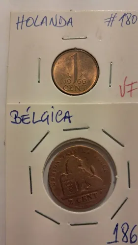Duas moedas antigas europeias (1864 e 1966). MAIS uma moeda de BRINDE!
