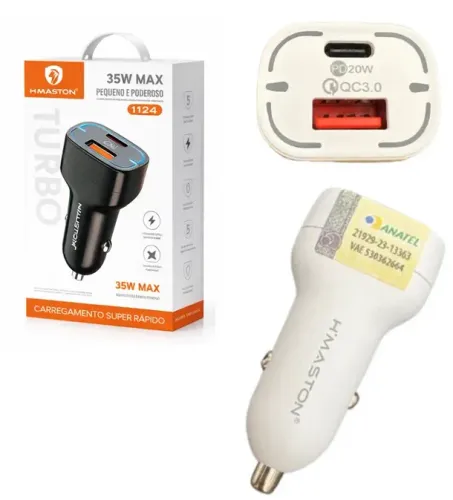 Carregador De Carro Pequeno Para Celular 35W Entrada USB E Tipo-C