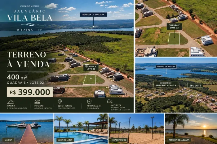 Terreno 400 m² no Condomínio Balneário Vila Bela - Rifaina/SP