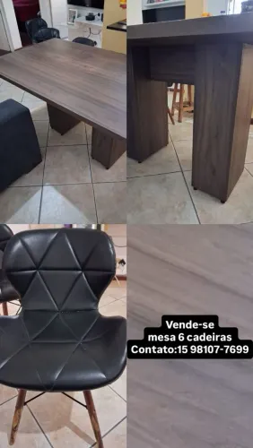 Mesa madeira 6 lugares cadeiras pé palito