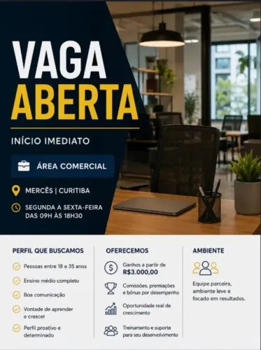 OPORTUNIDADE DE EMPREGO? INÍCIO IMEDIATO!