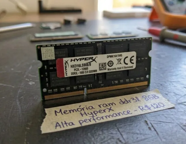Memória Ram Ddr3l 8GB HyperX Alta Performance Notebook